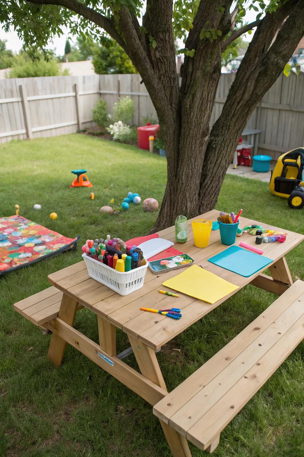 A toddler picnic area perfect for crafts and snacks.