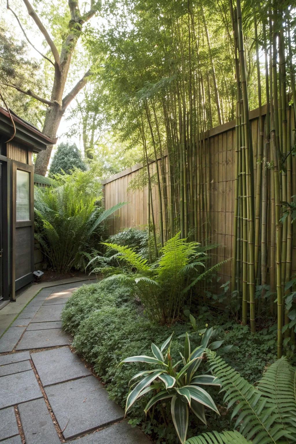 Use bamboo and tall ferns to create natural privacy screens in your backyard.