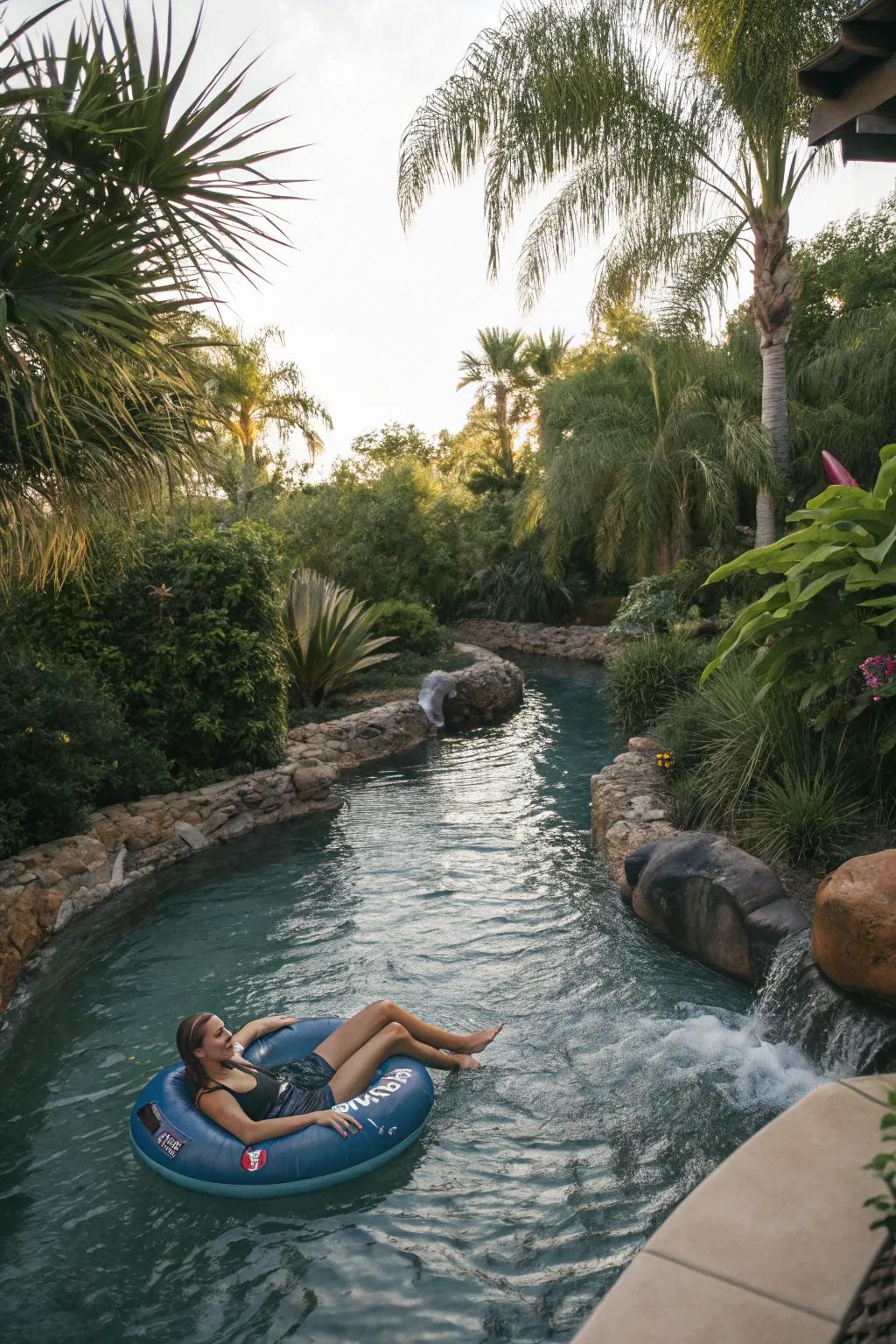 Floating loungers offer a relaxing way to enjoy your lazy river.