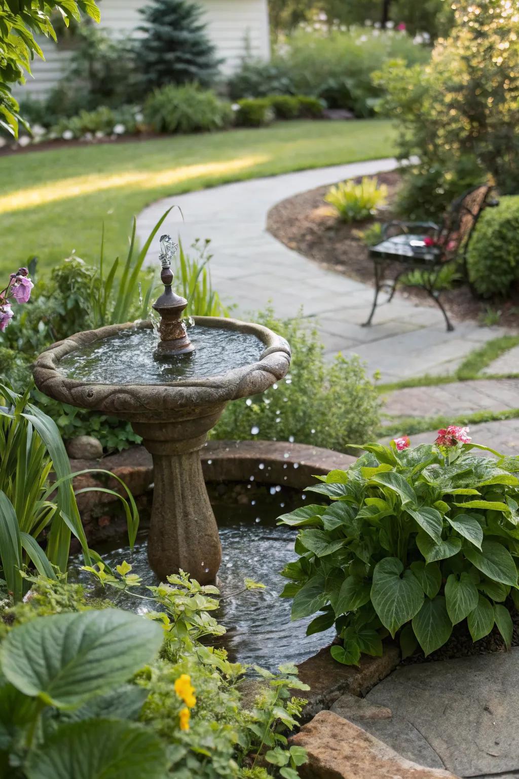 Water features add a calming element to any garden.