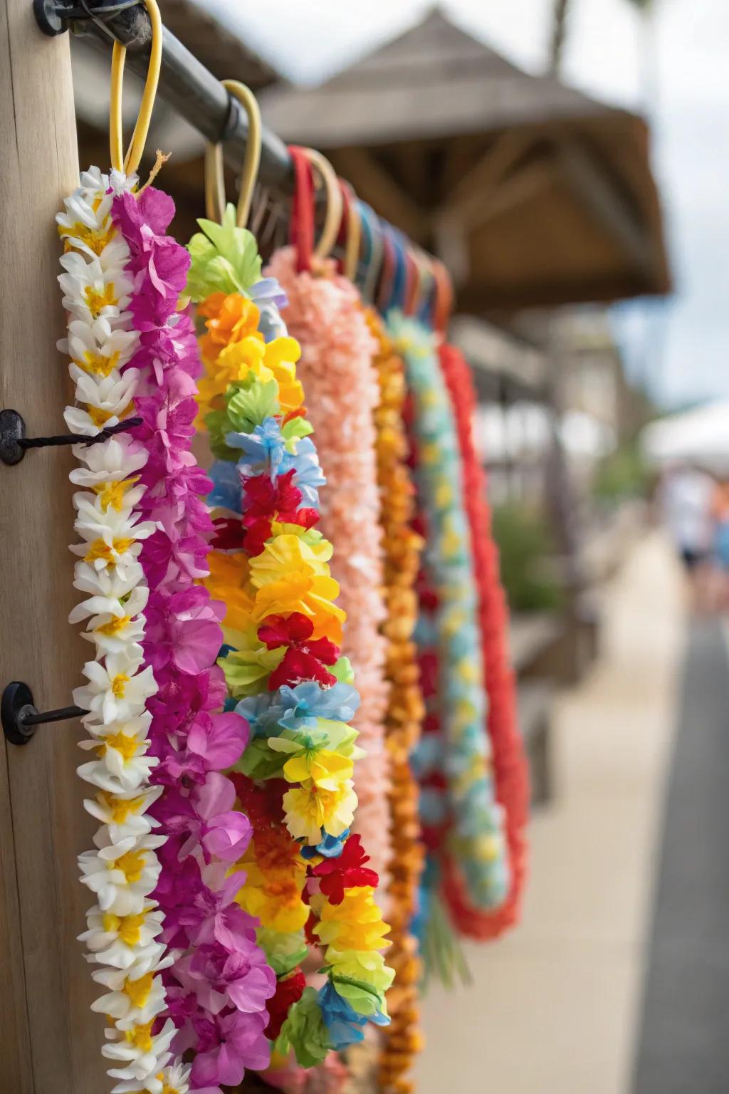 Flower leis add a traditional Hawaiian touch to your party.