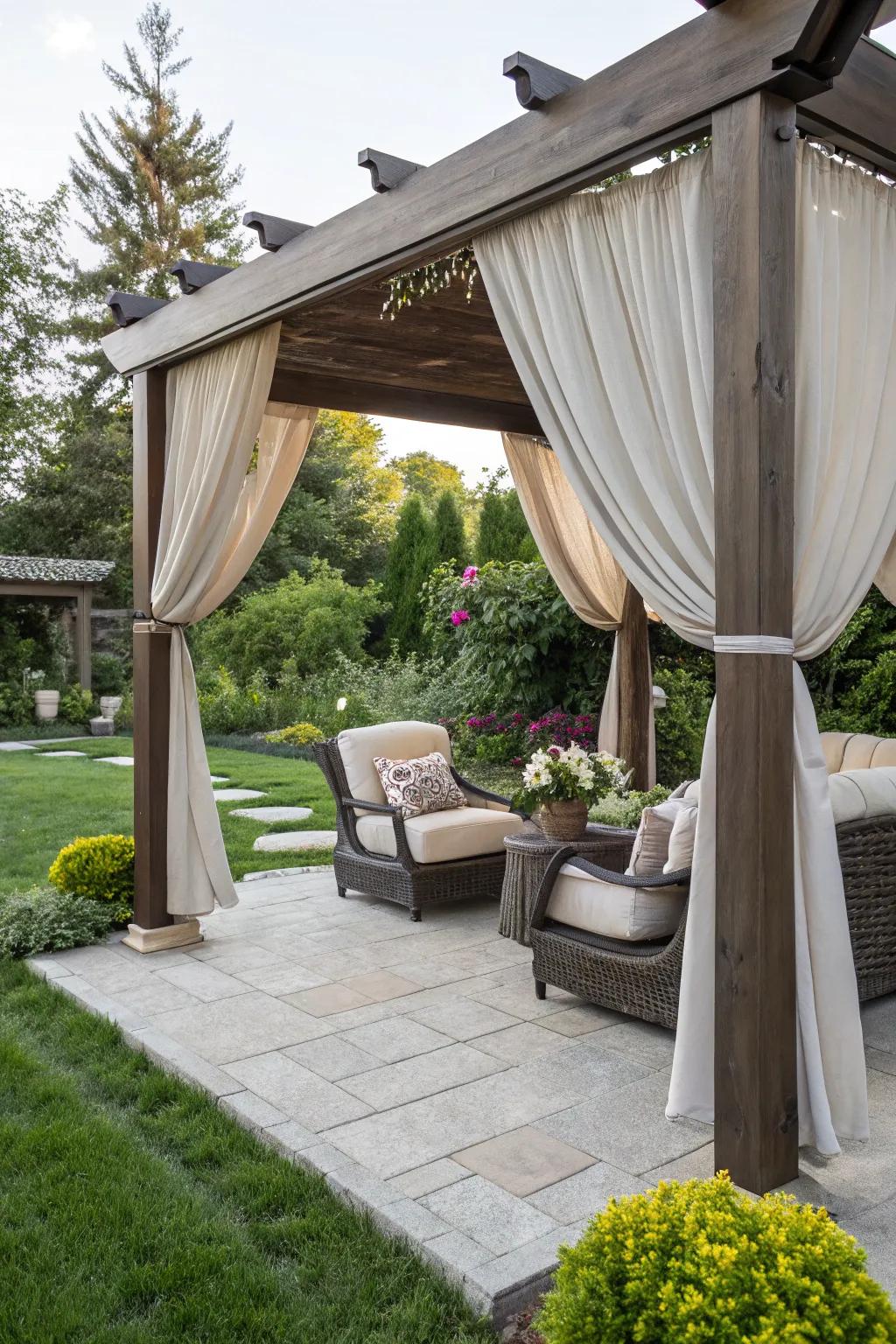 Pergolas provide shade and intimacy.