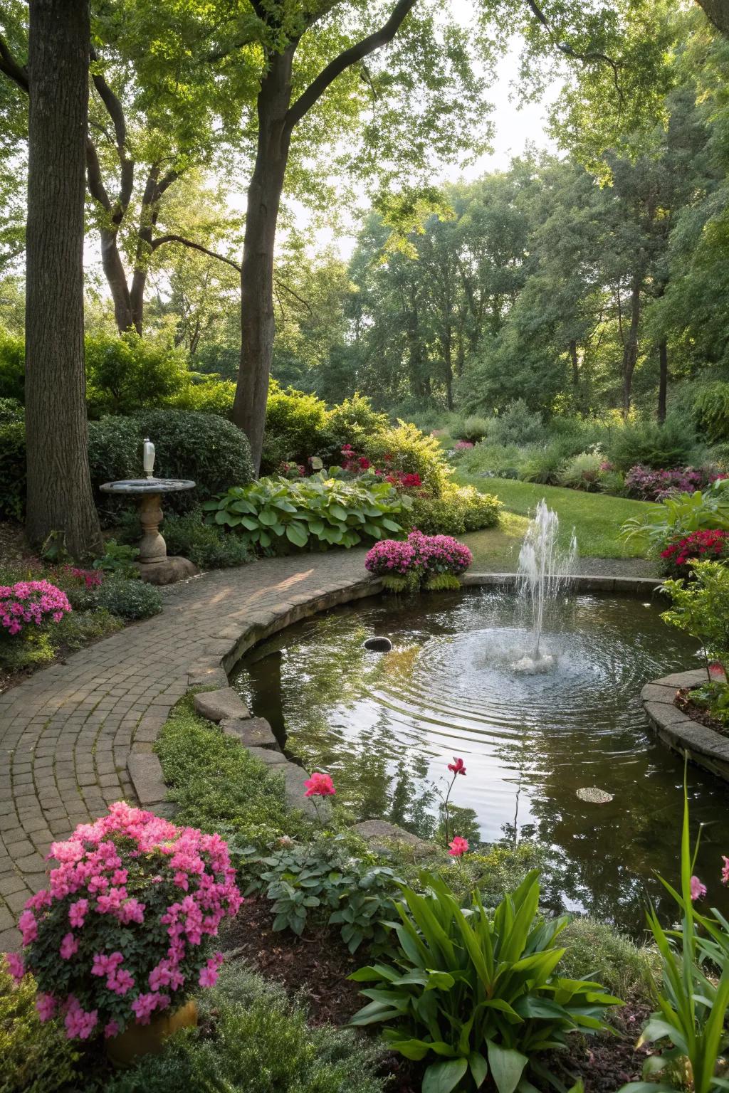 A soothing water feature enhances the tranquility of a memorial garden.