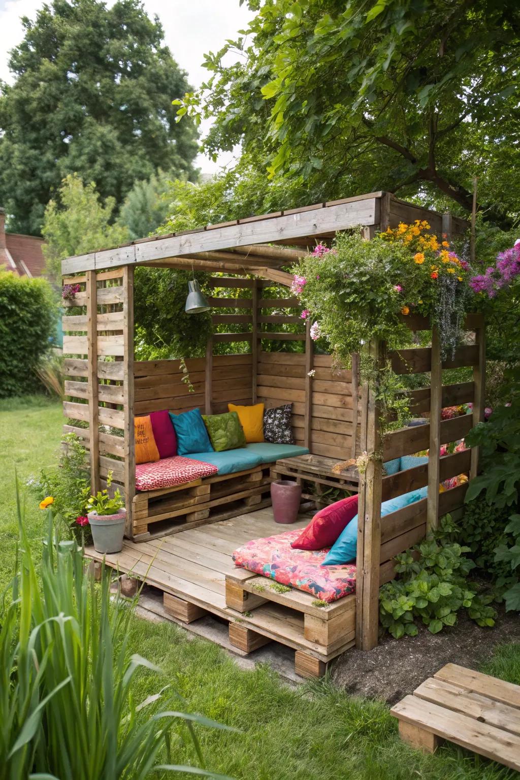 Pallet benches offer a comfortable seating option for your gazebo.
