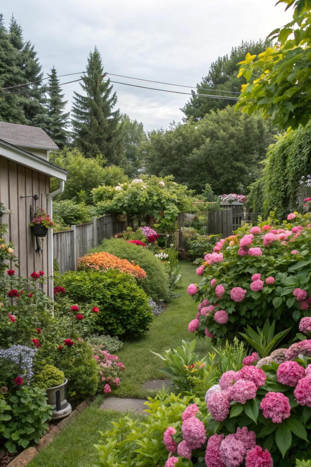 Lush landscaping transforms a backyard into a natural oasis.
