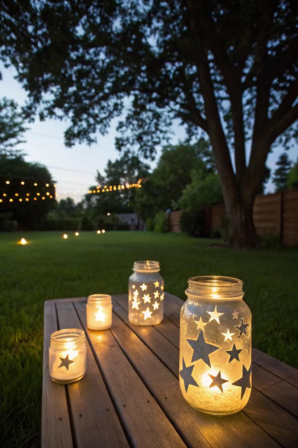 DIY star lanterns add magical ambiance to your 4th of July evening.