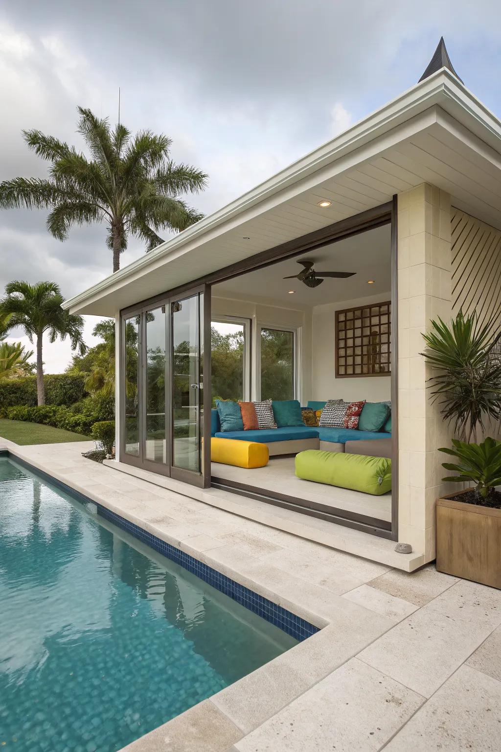 Integrated seating for ultimate relaxation by the pool.