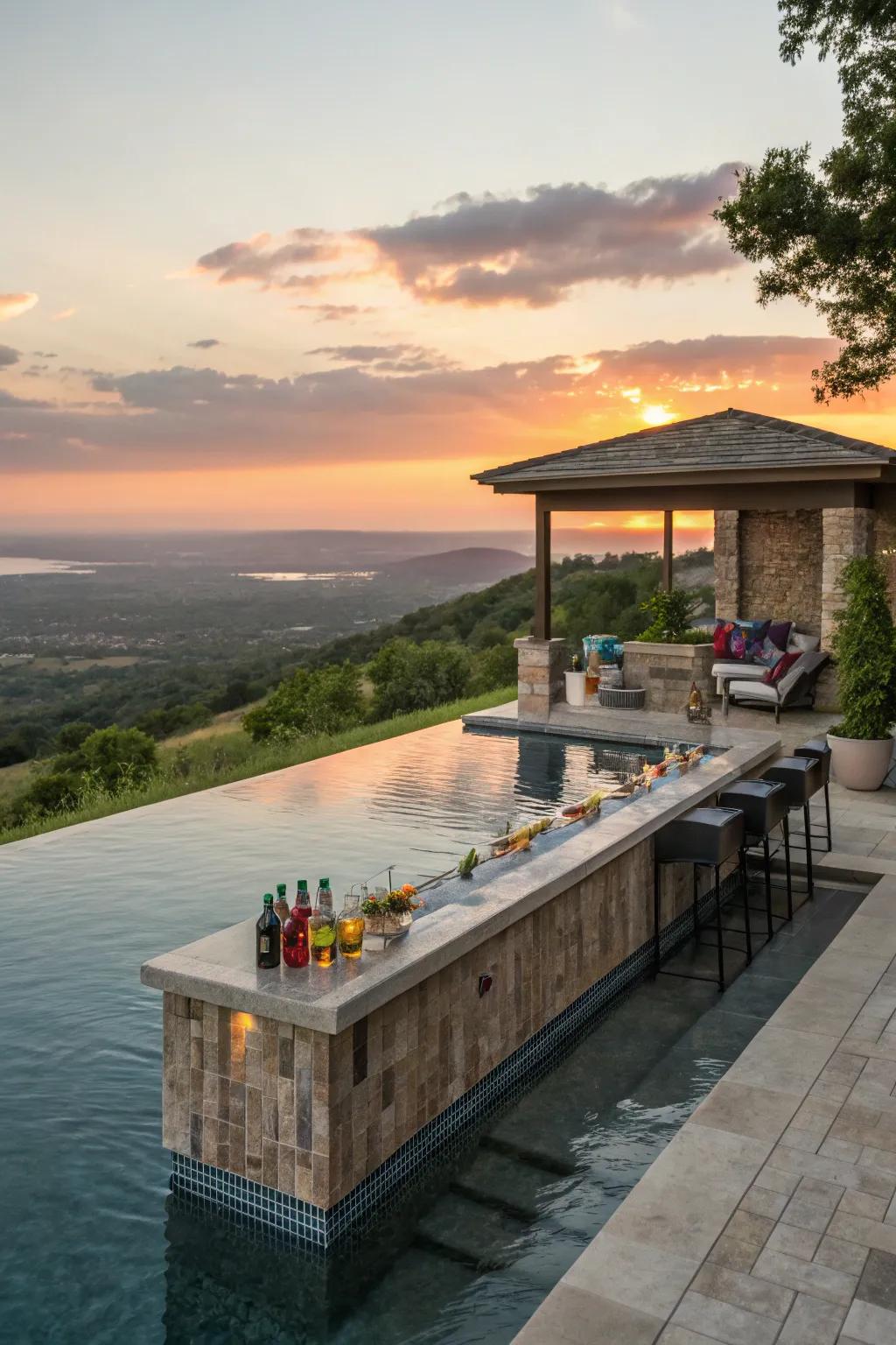 An infinity-edge swim-up bar with stunning views.