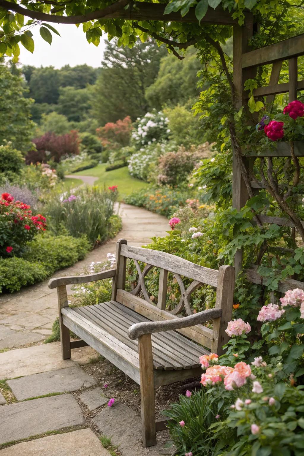 Relax on a charming DIY garden bench.