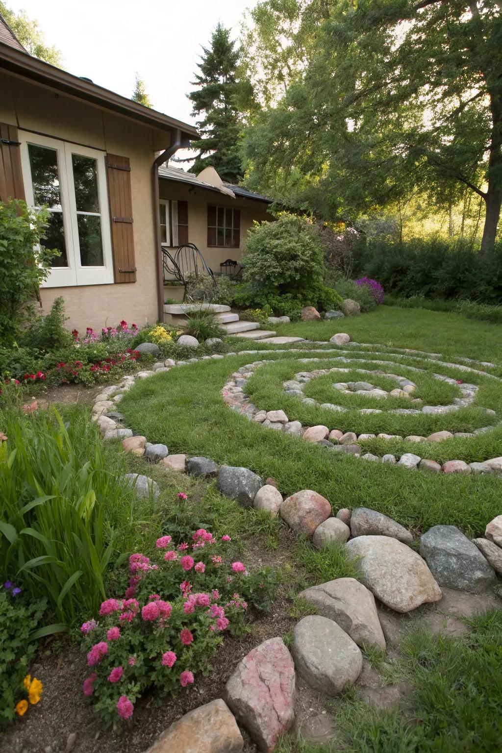 Add a whimsical touch with creative rock patterns.