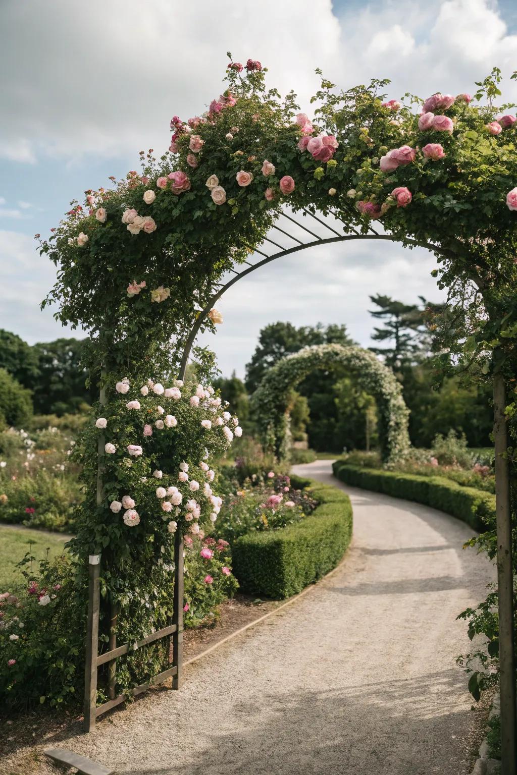 Arches and trellises bring vertical charm and romance to any rose garden.