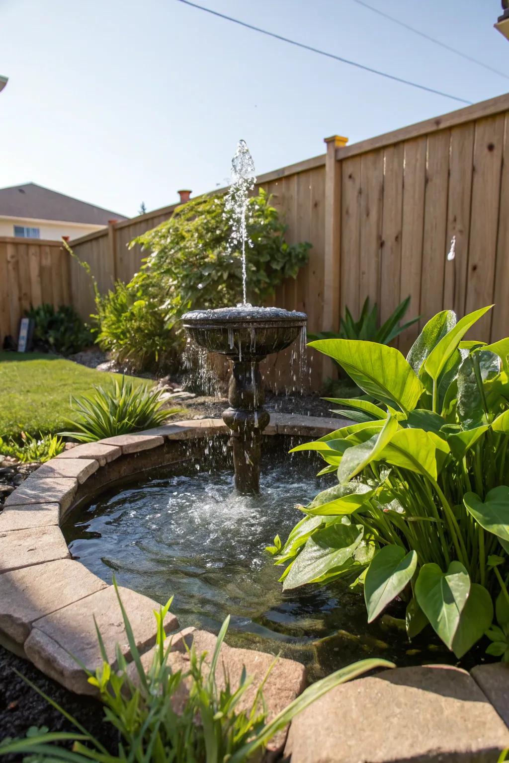A water feature introduces peaceful sounds to your garden sanctuary.