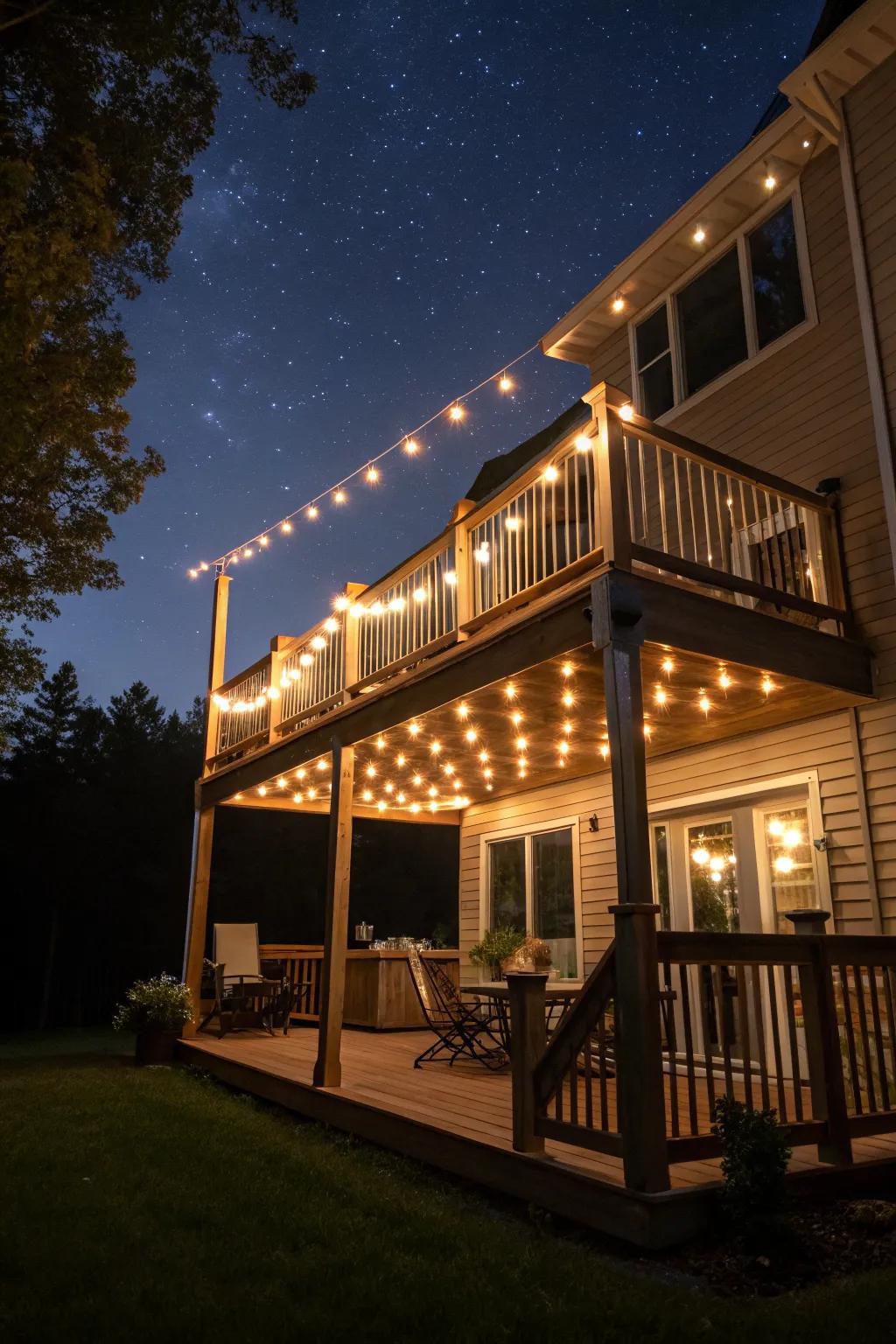Ambient lighting transforms your deck into a nighttime paradise.