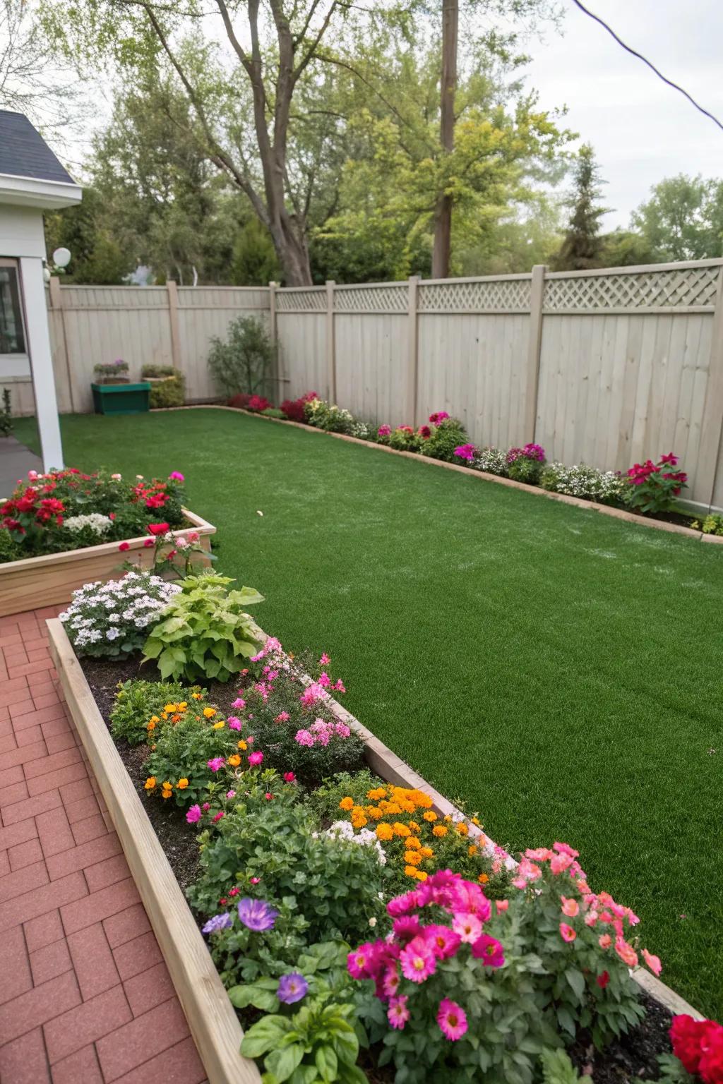 Artificial turf offers a lush, green lawn with minimal maintenance.