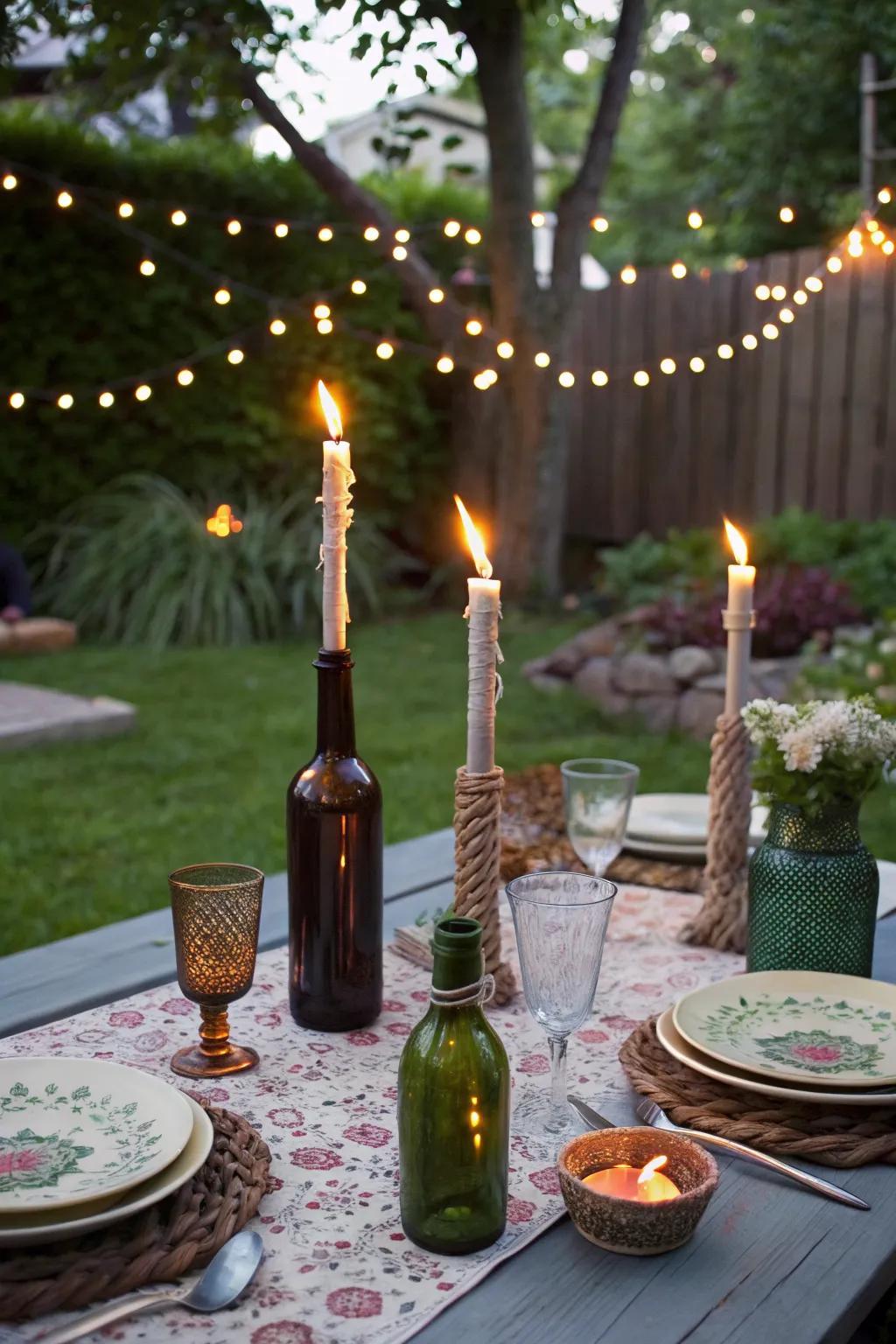 Turn old wine bottles into stunning backyard torch features.