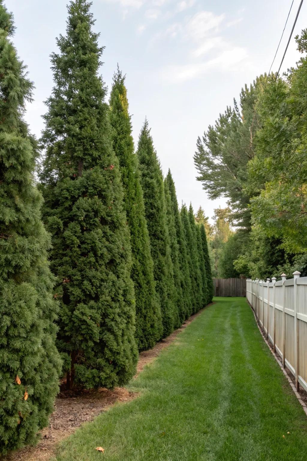 Evergreen trees offer a year-round privacy screen.