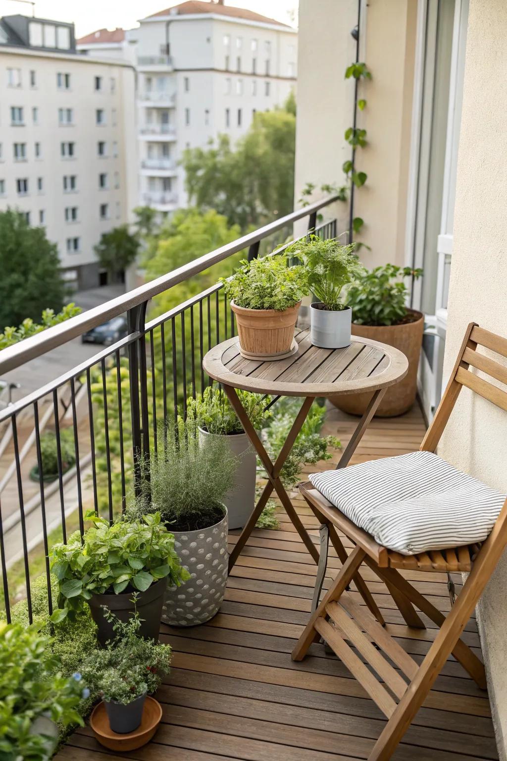 Wooden decking brings a touch of nature to your balcony.