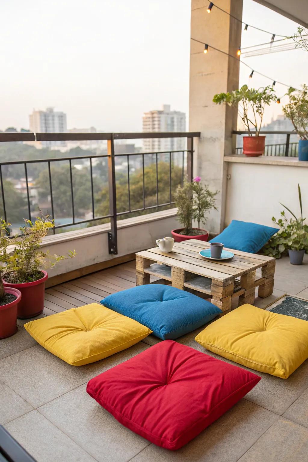 Floor cushions offer a bohemian seating option.