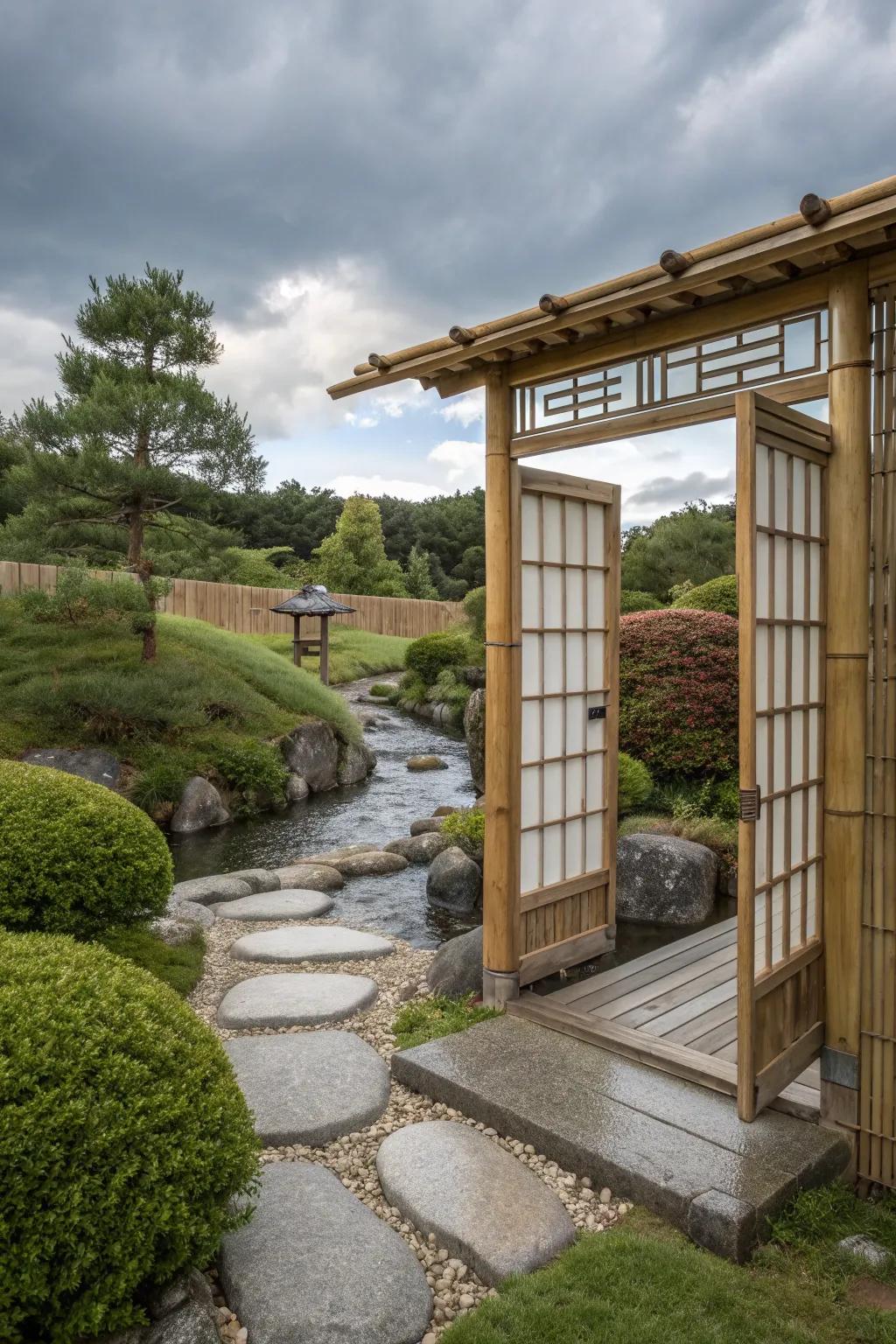 A tranquil Japanese-inspired bamboo gate.