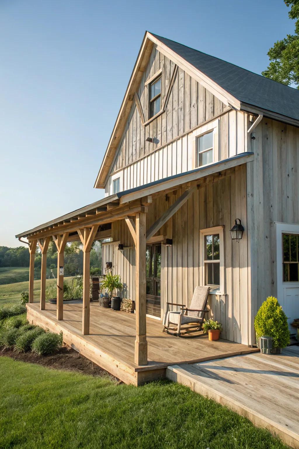 Rustic farmhouse-style extension adds charm to the barn.