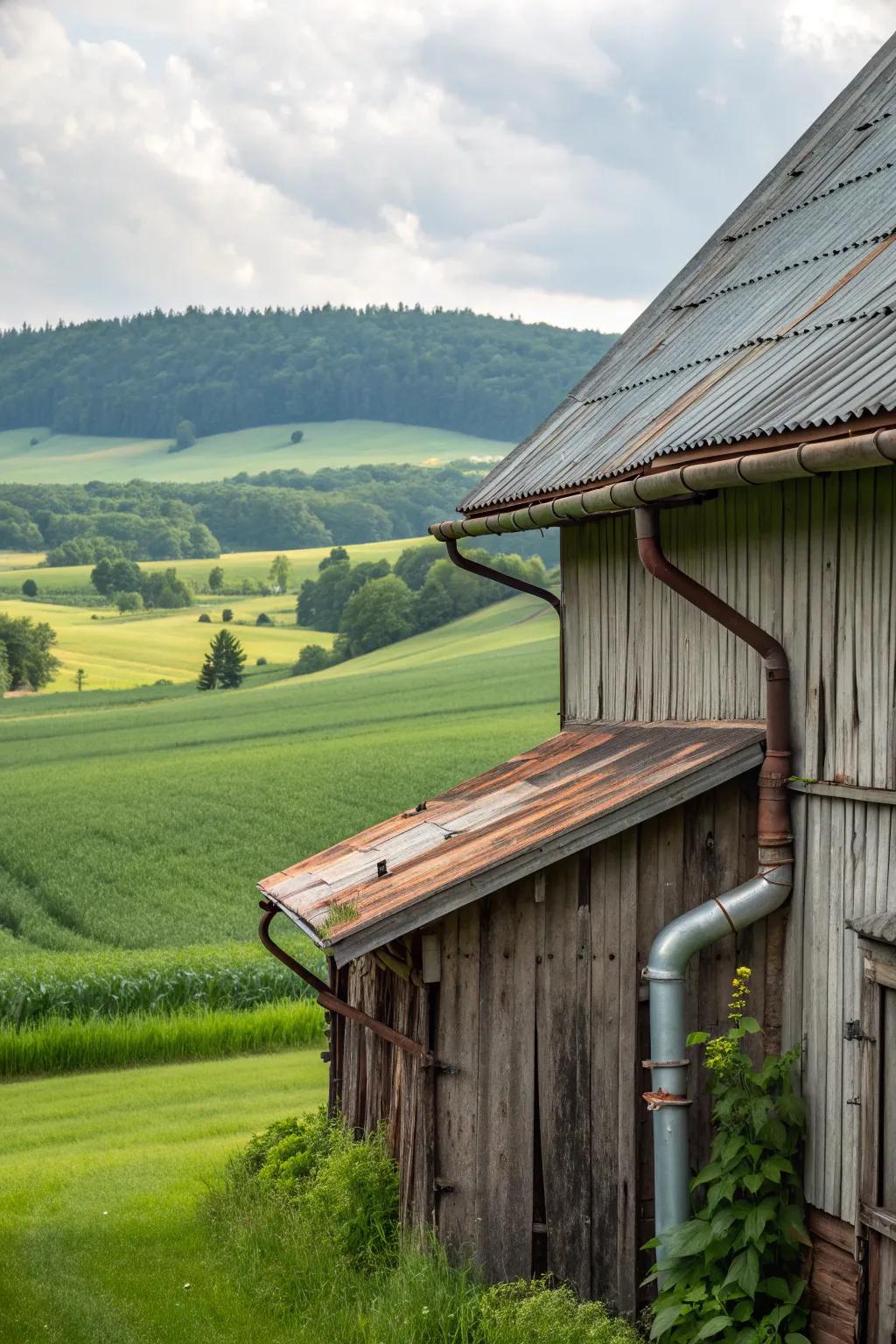 Classic cast iron gutters give this barn a vintage charm.