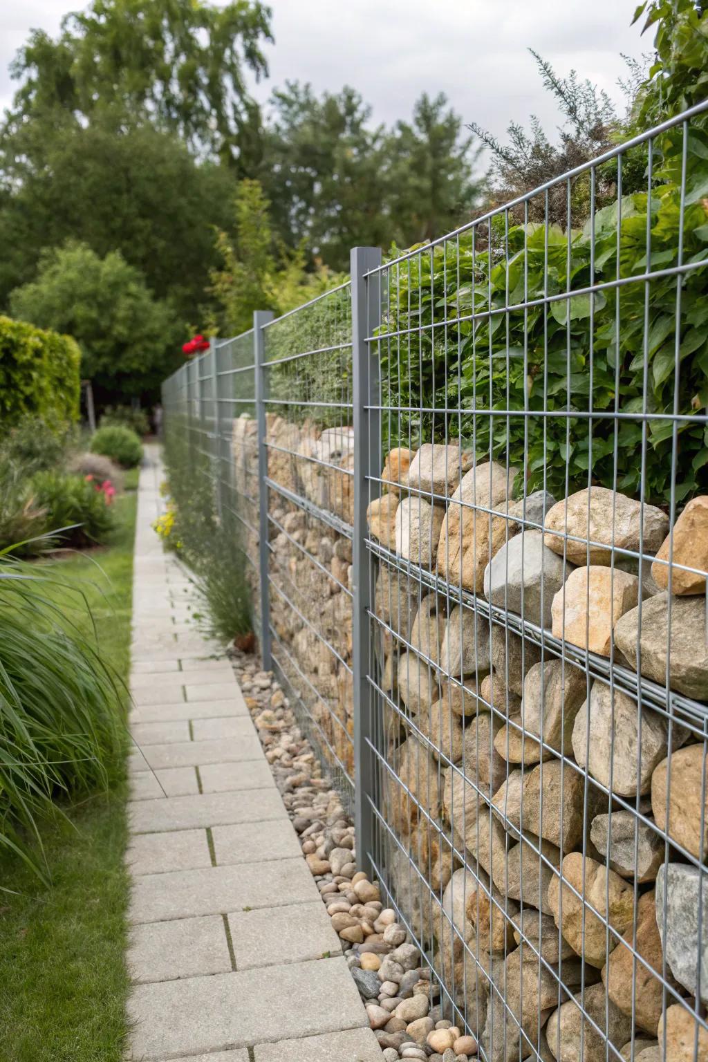 Gabion walls combine strength and visual interest.