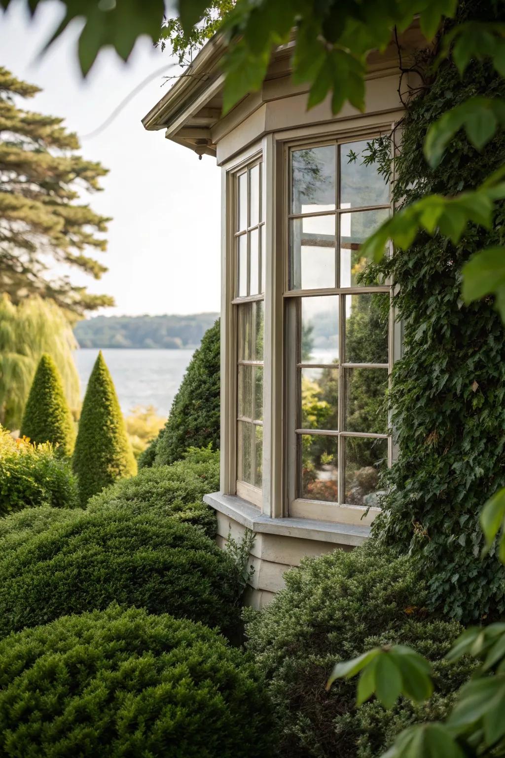 Evergreen shrubs provide consistent greenery throughout the year.