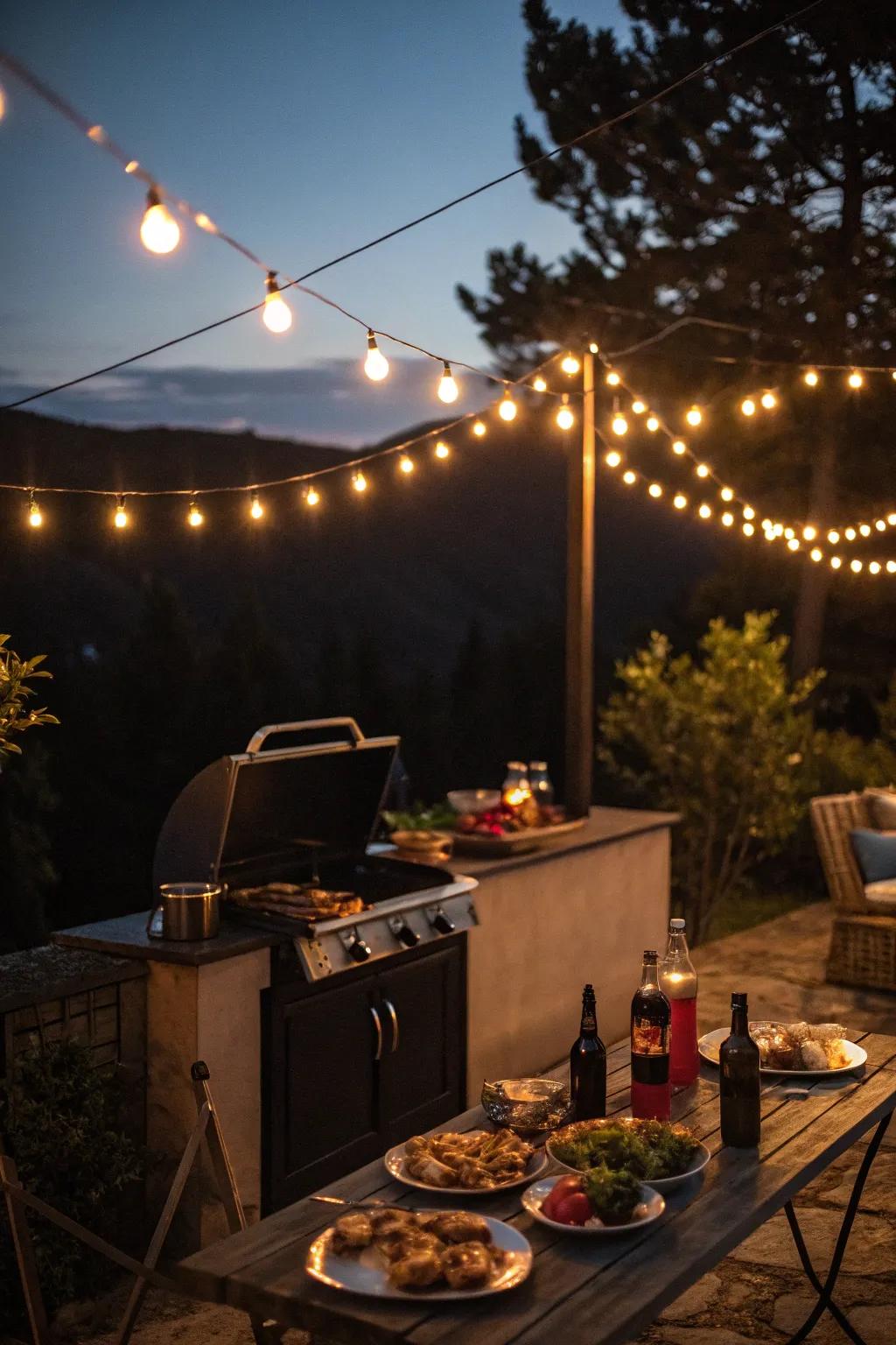 Create a magical evening ambiance with string lights.