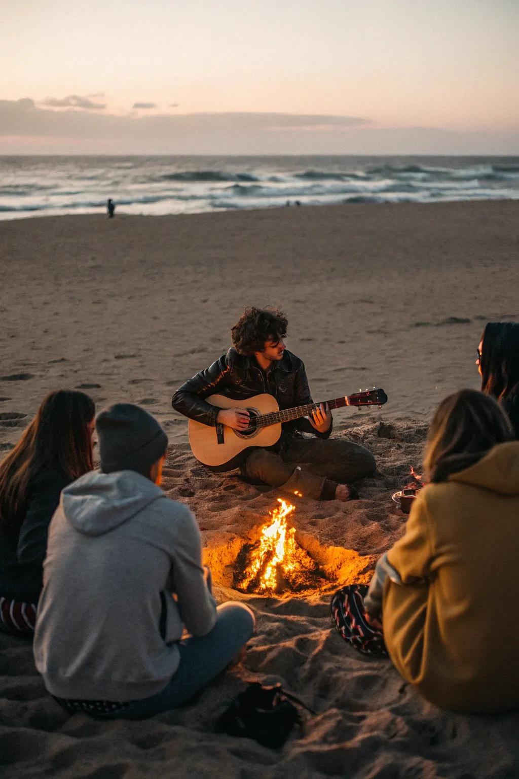 Live music adds a magical touch to any beach bonfire.