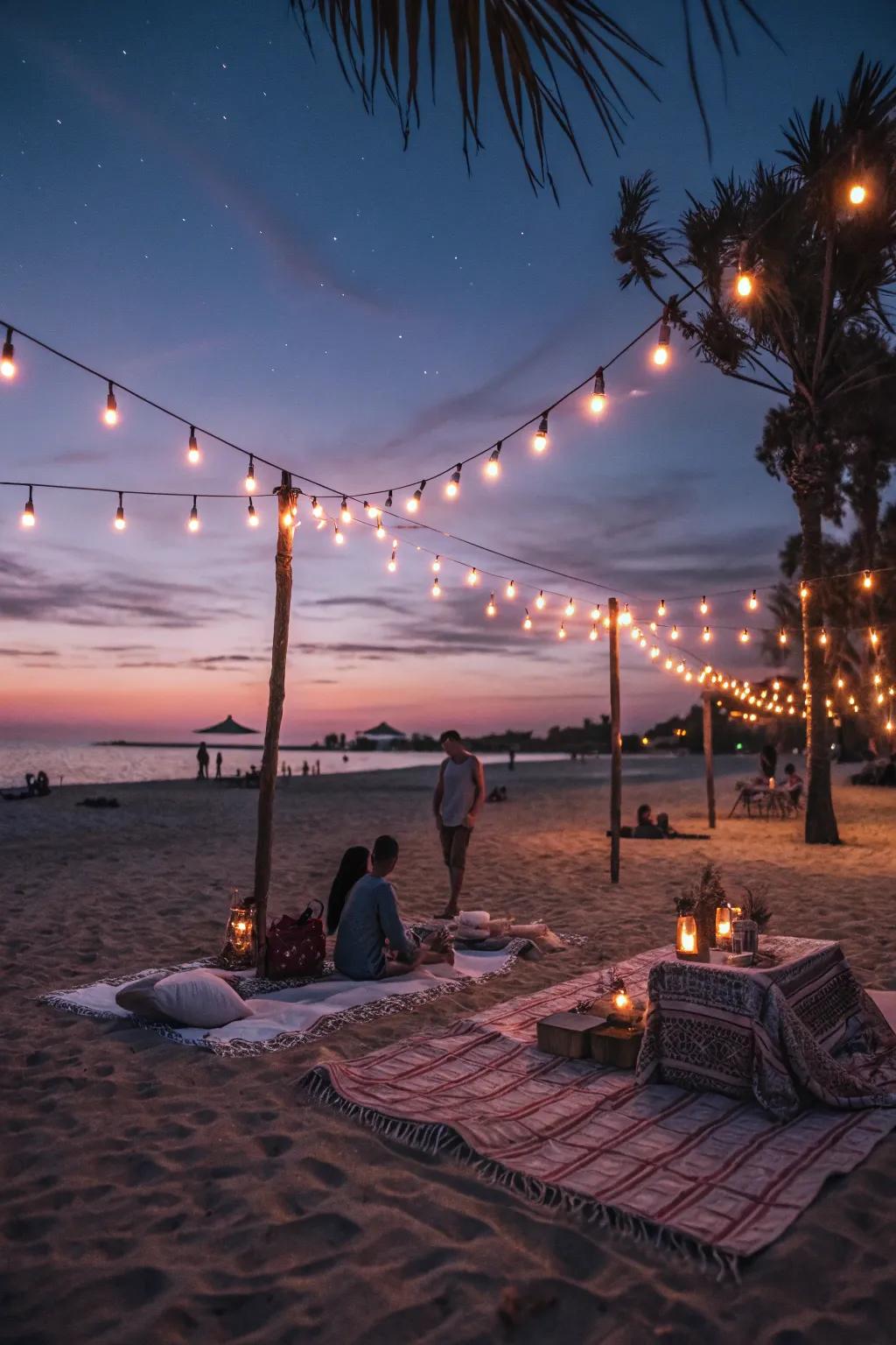 String lights transform your picnic into a magical evening escape.