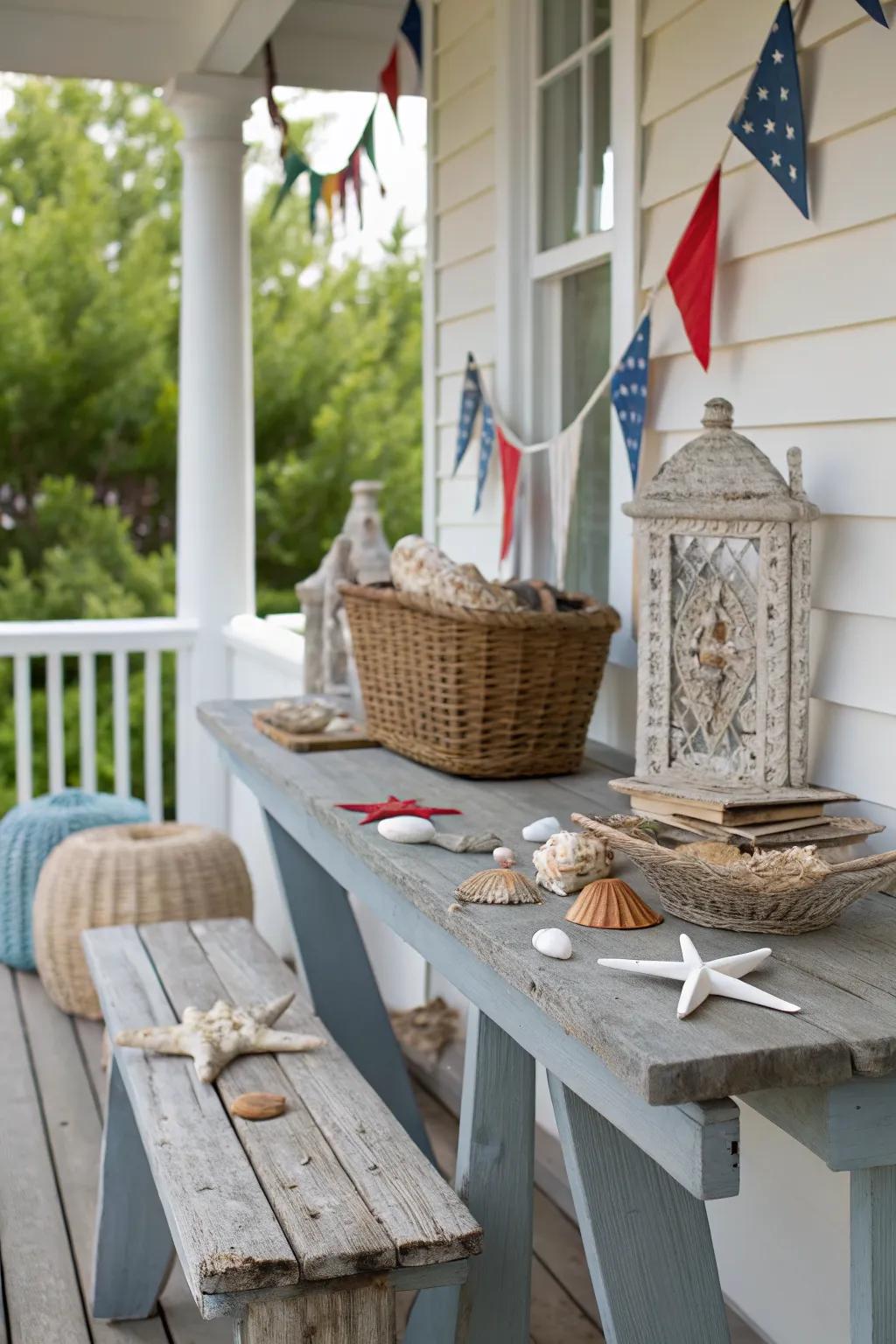 Driftwood decor adds authentic coastal vibes.