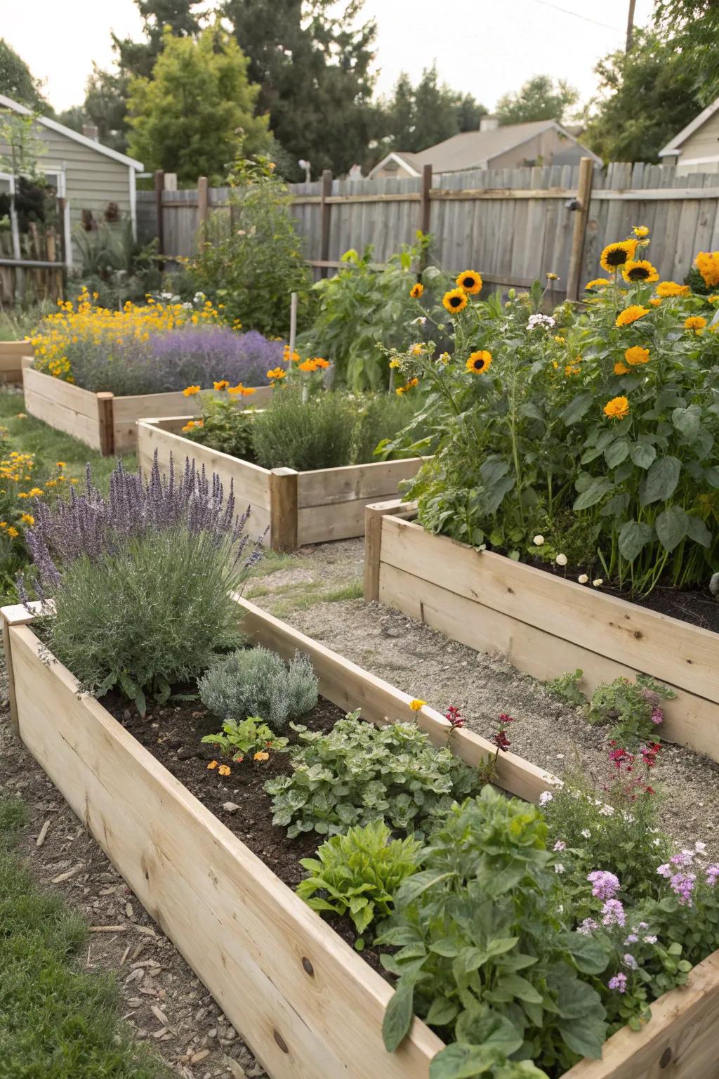 Effortlessly organized raised beds for a structured bee garden.