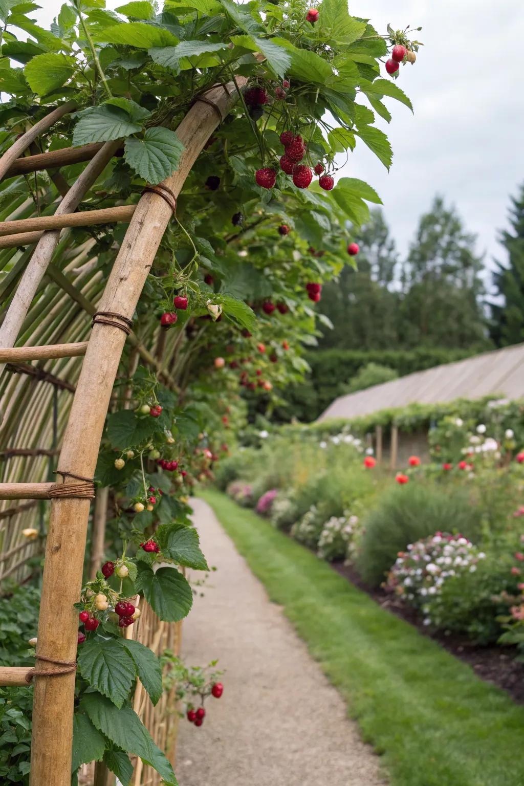 Eco-friendly bamboo trellis offers a sustainable garden support solution.