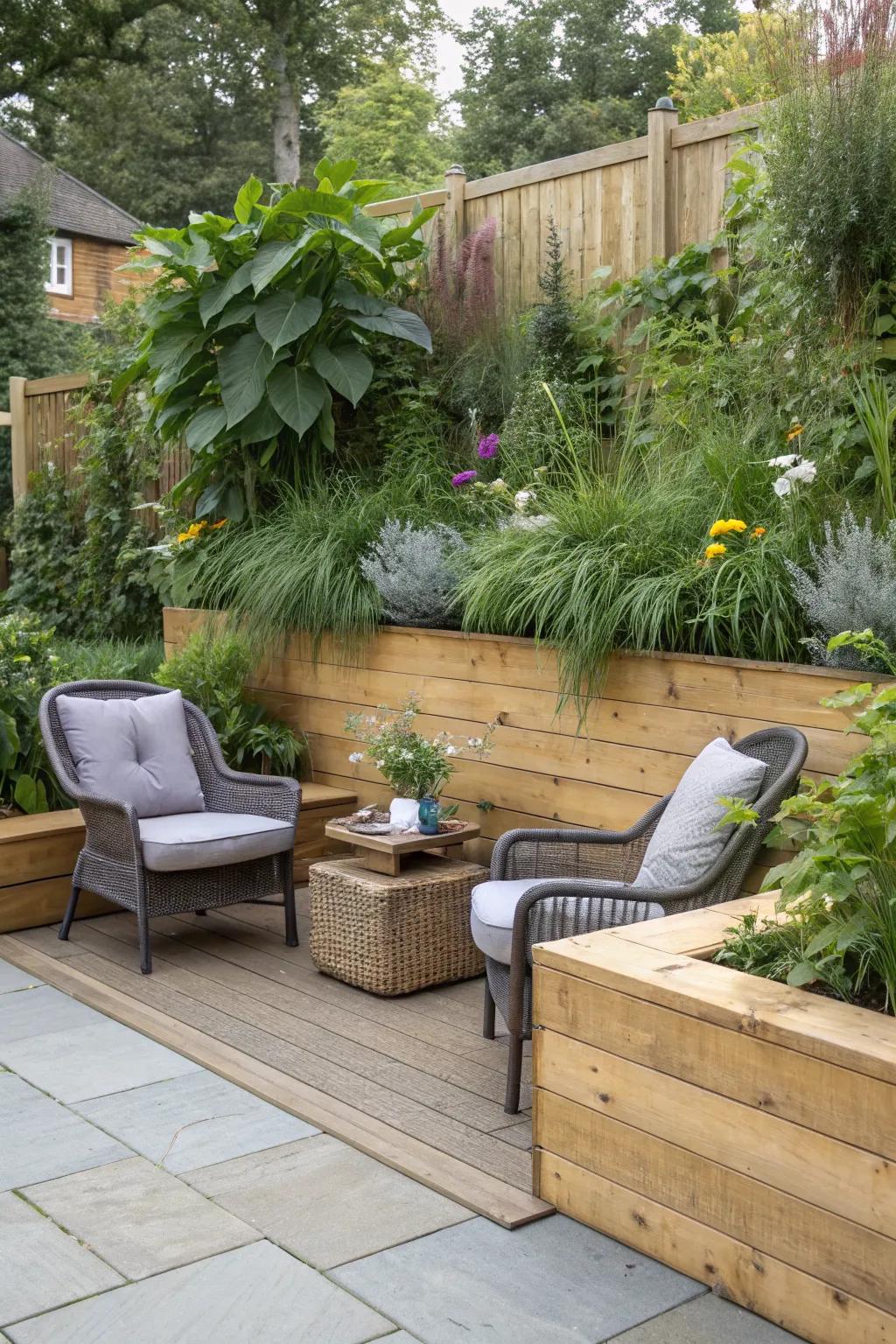 Wooden elements add warmth and coziness to your outdoor space.