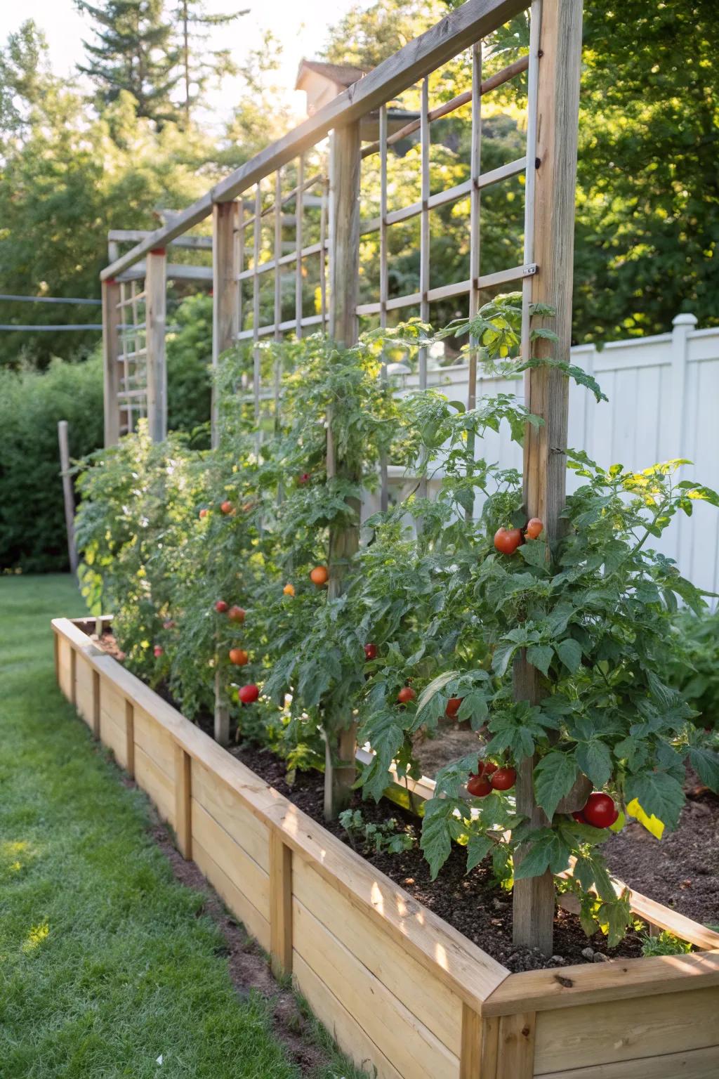 Optimize your garden with a raised bed and integrated trellis solution.