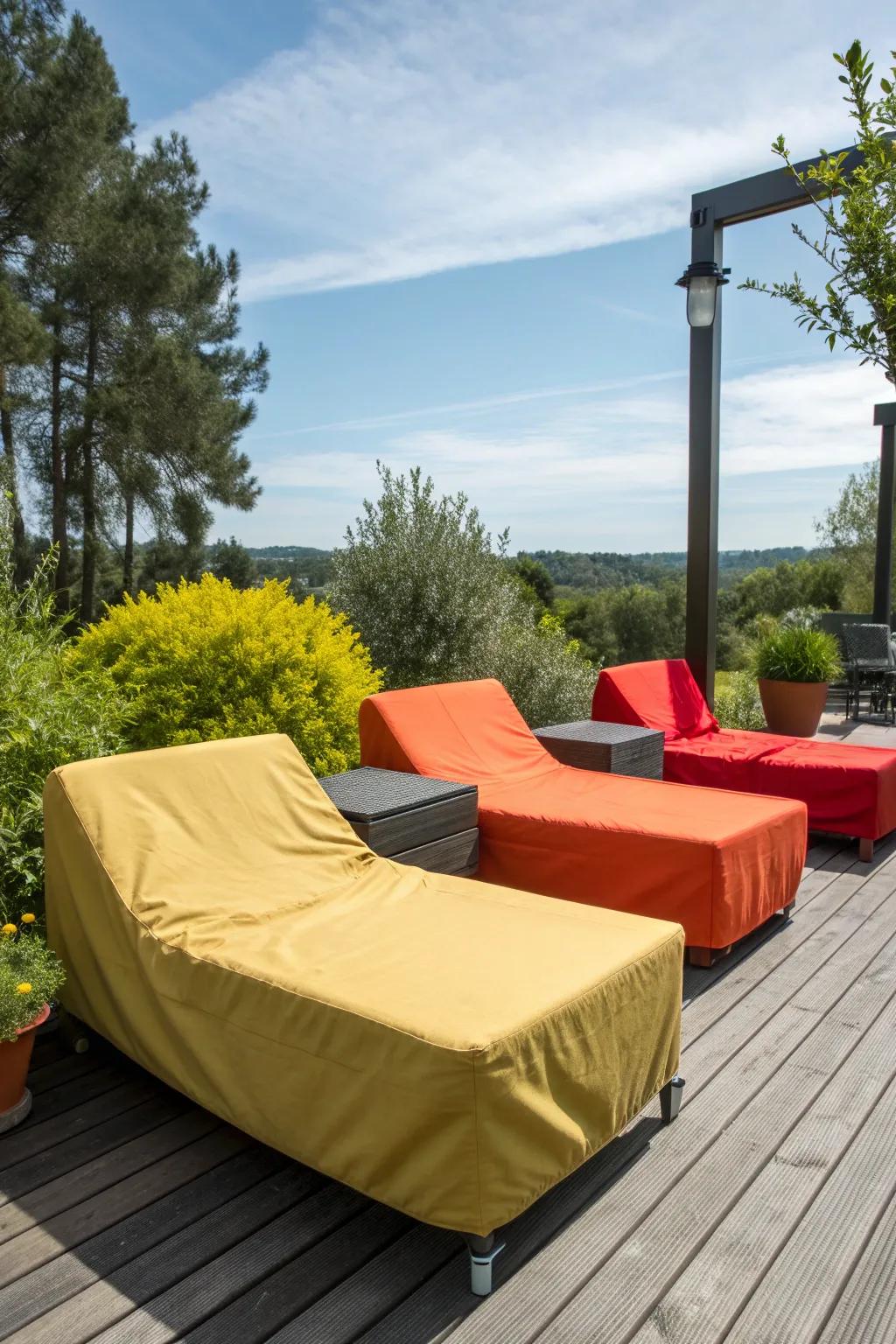 Cushions protected with waterproof covers, ready to withstand the elements