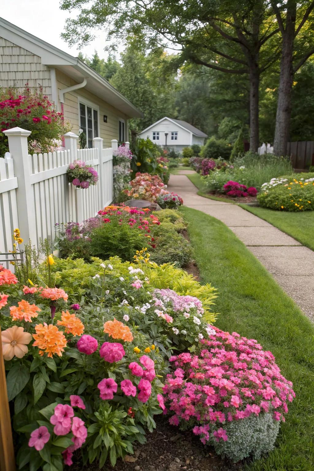 Flower beds that bring vibrant colors and life to the front yard.