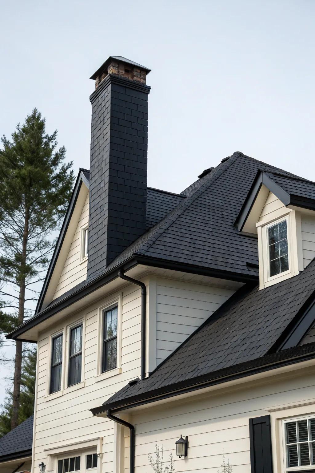 Cohesion is key with matching black roof, trim, and chimney.