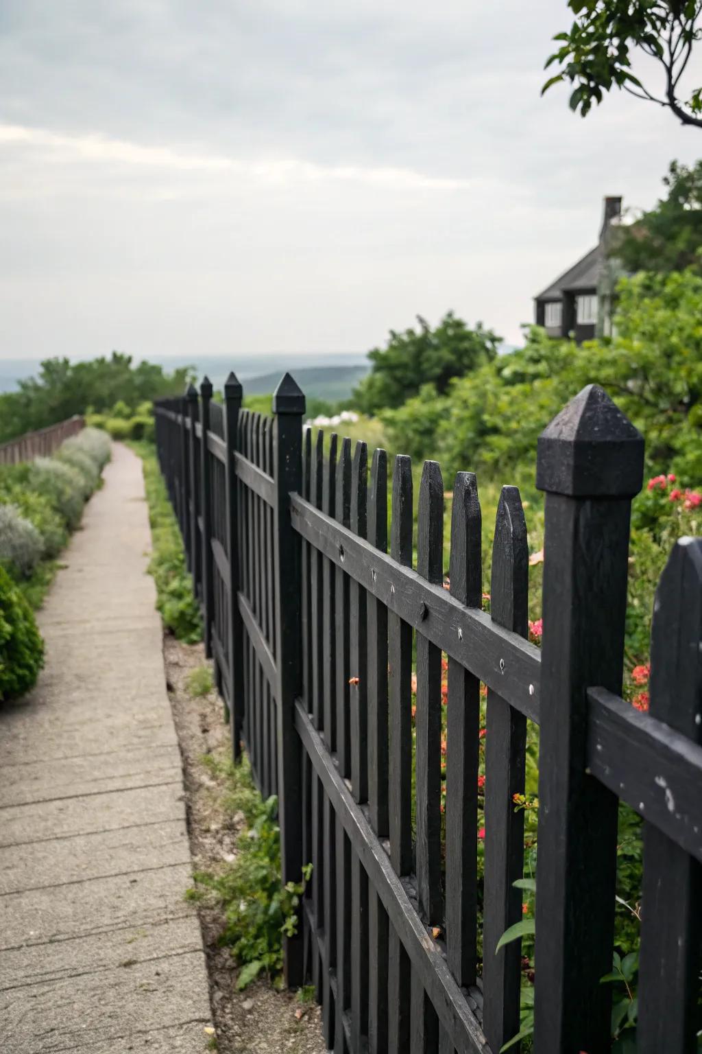 A black fence offering privacy yet maintaining an open feel.