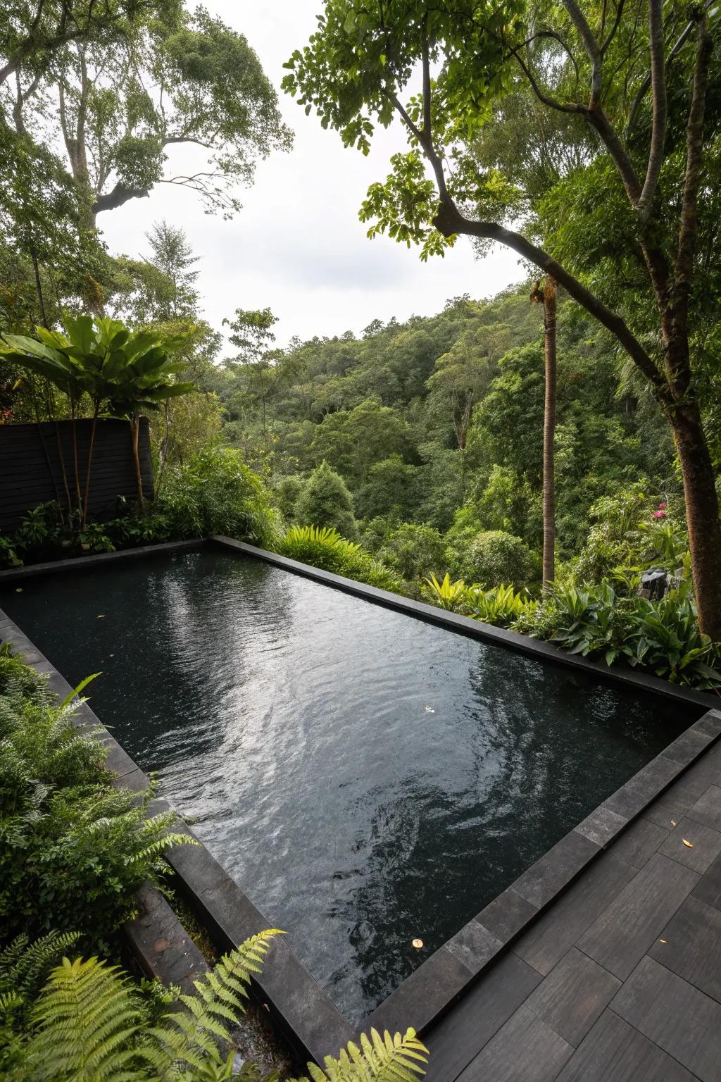 A natural lagoon-style pool offers a tranquil and earthy retreat.