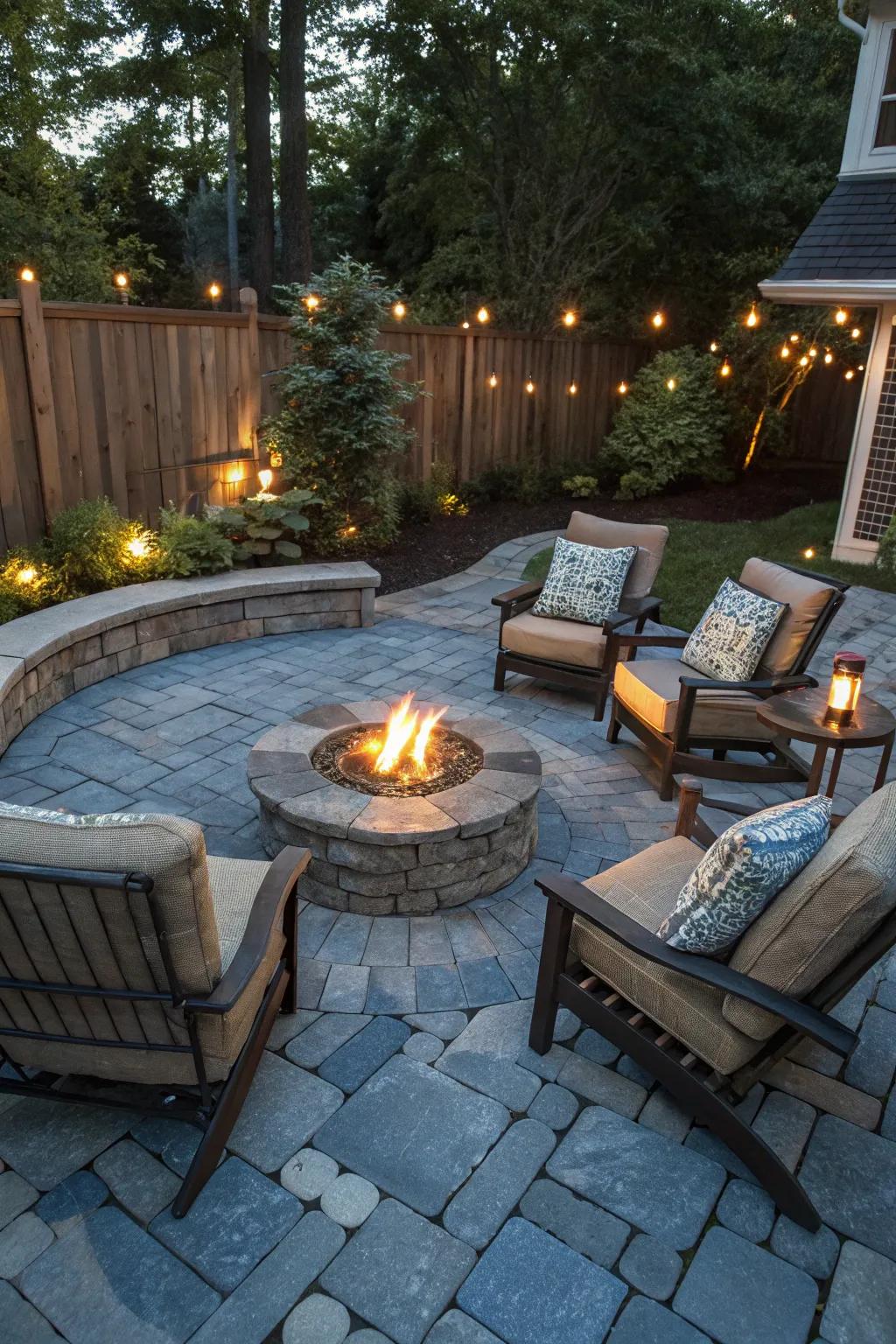 Warmth and ambiance with a blue stone fire pit