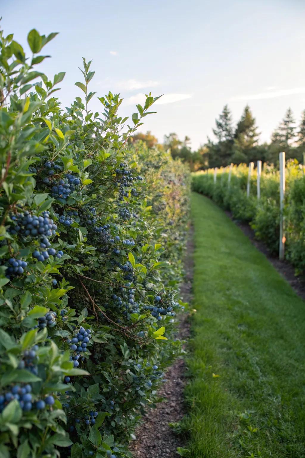 A blueberry hedge doubles as a lush privacy screen.
