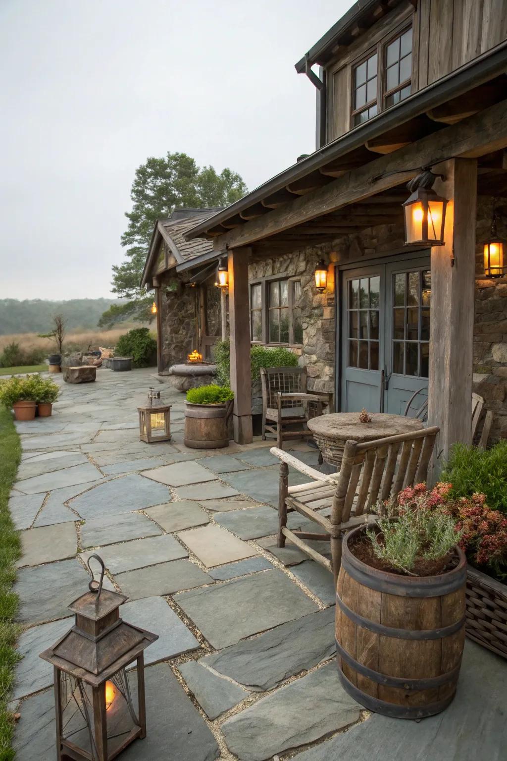 Introduce rustic charm with a blend of bluestone and wood.