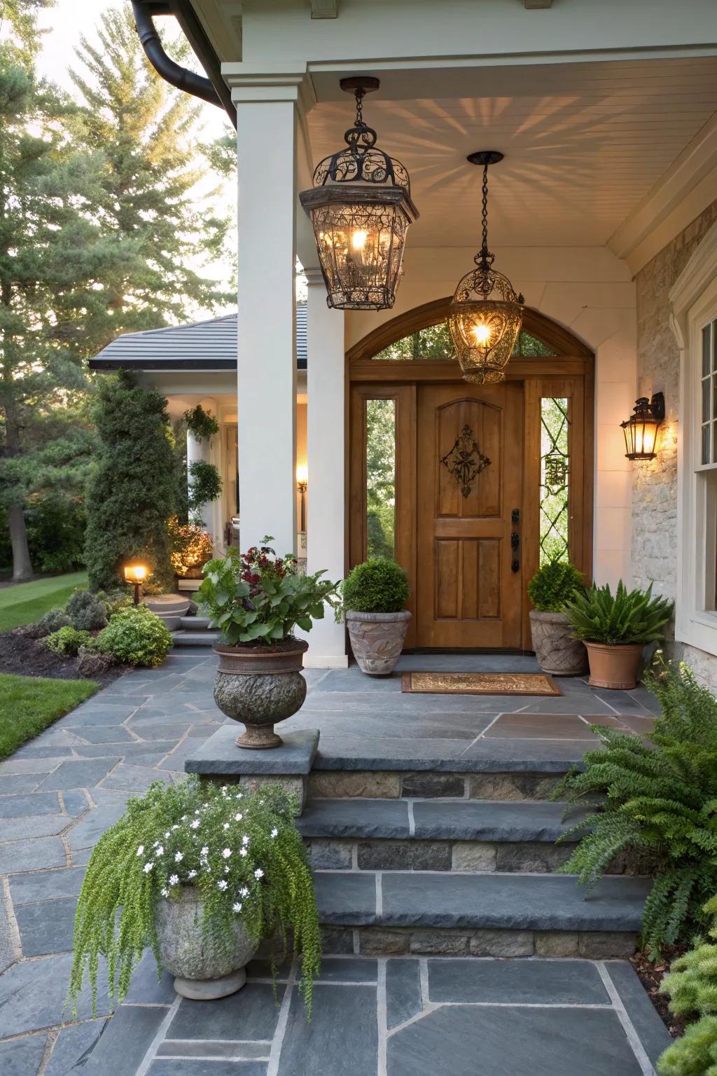 An inviting bluestone porch entrance.