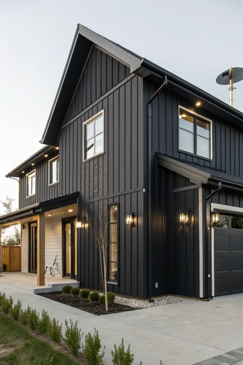 Bold black siding for a striking, modern exterior.