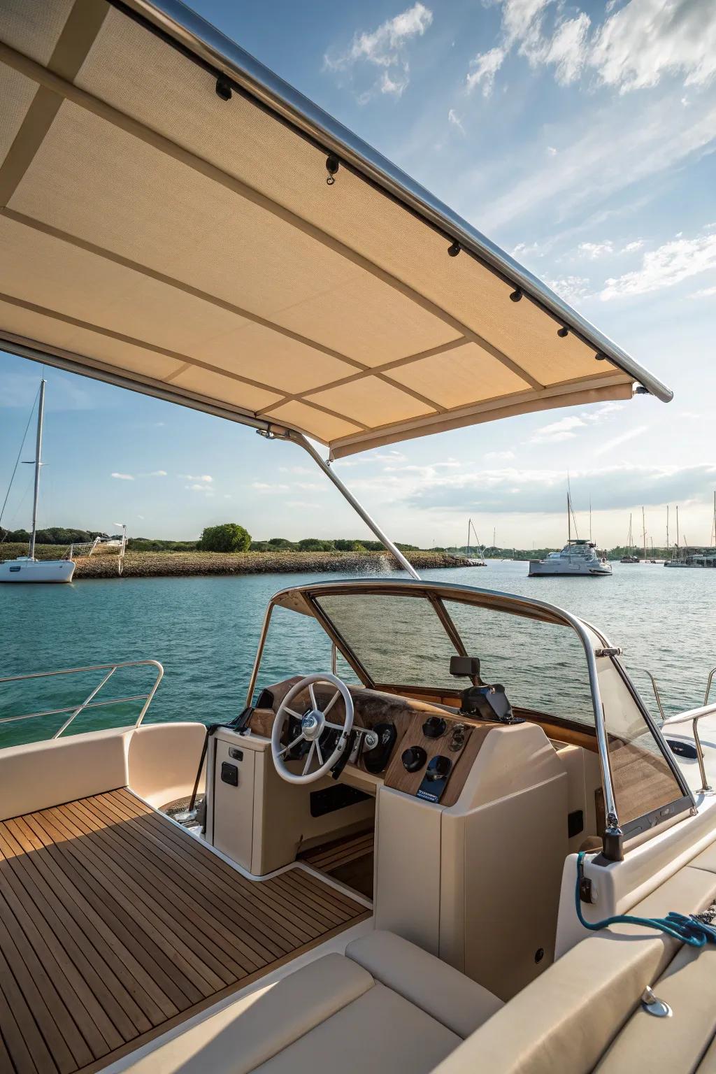 Retractable awnings allow for flexible shade options.