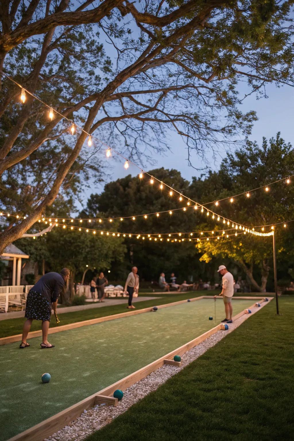 Play bocce under the stars with enchanting lighting.