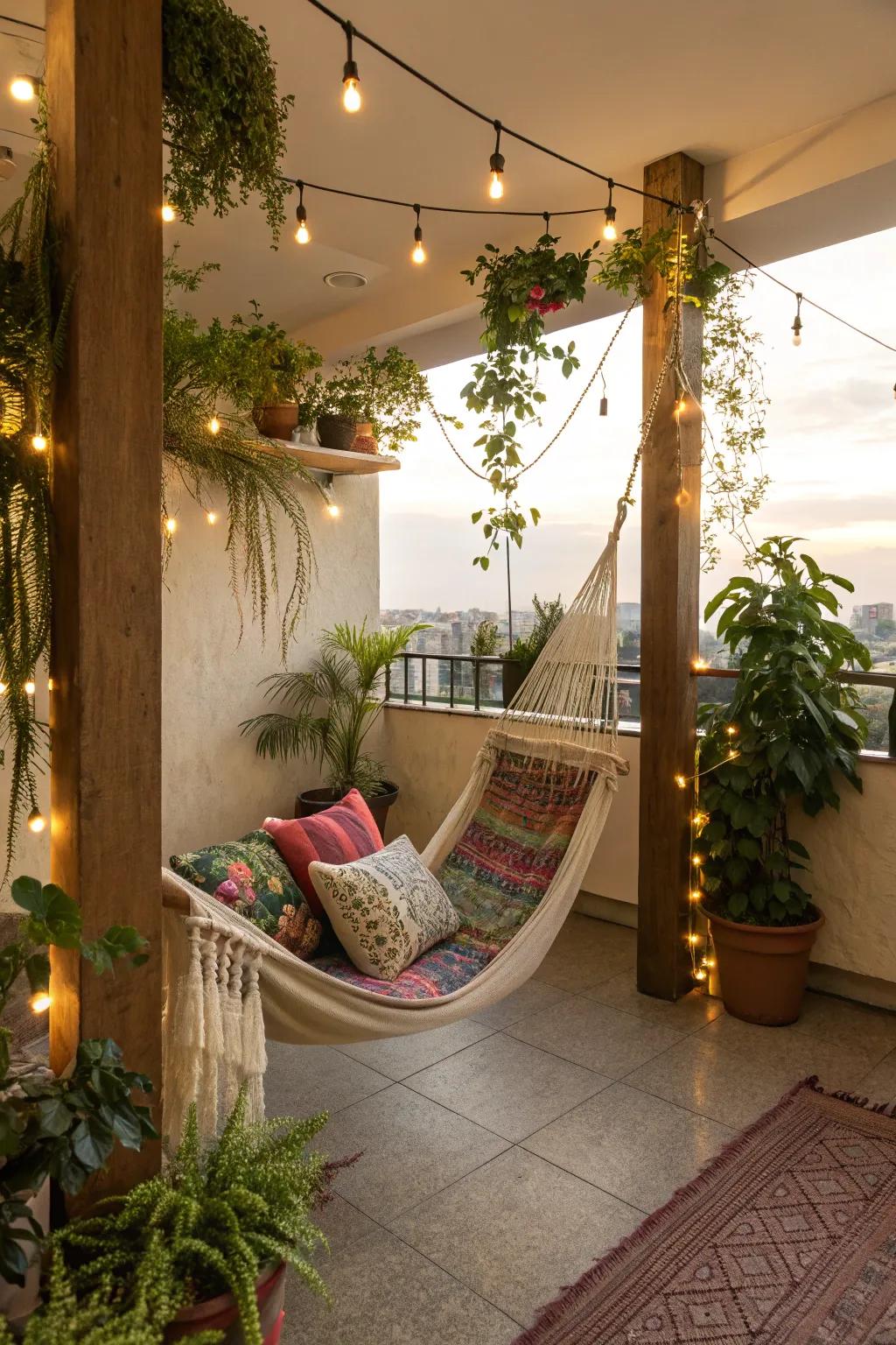 A hammock adds a relaxing swing to your boho retreat.