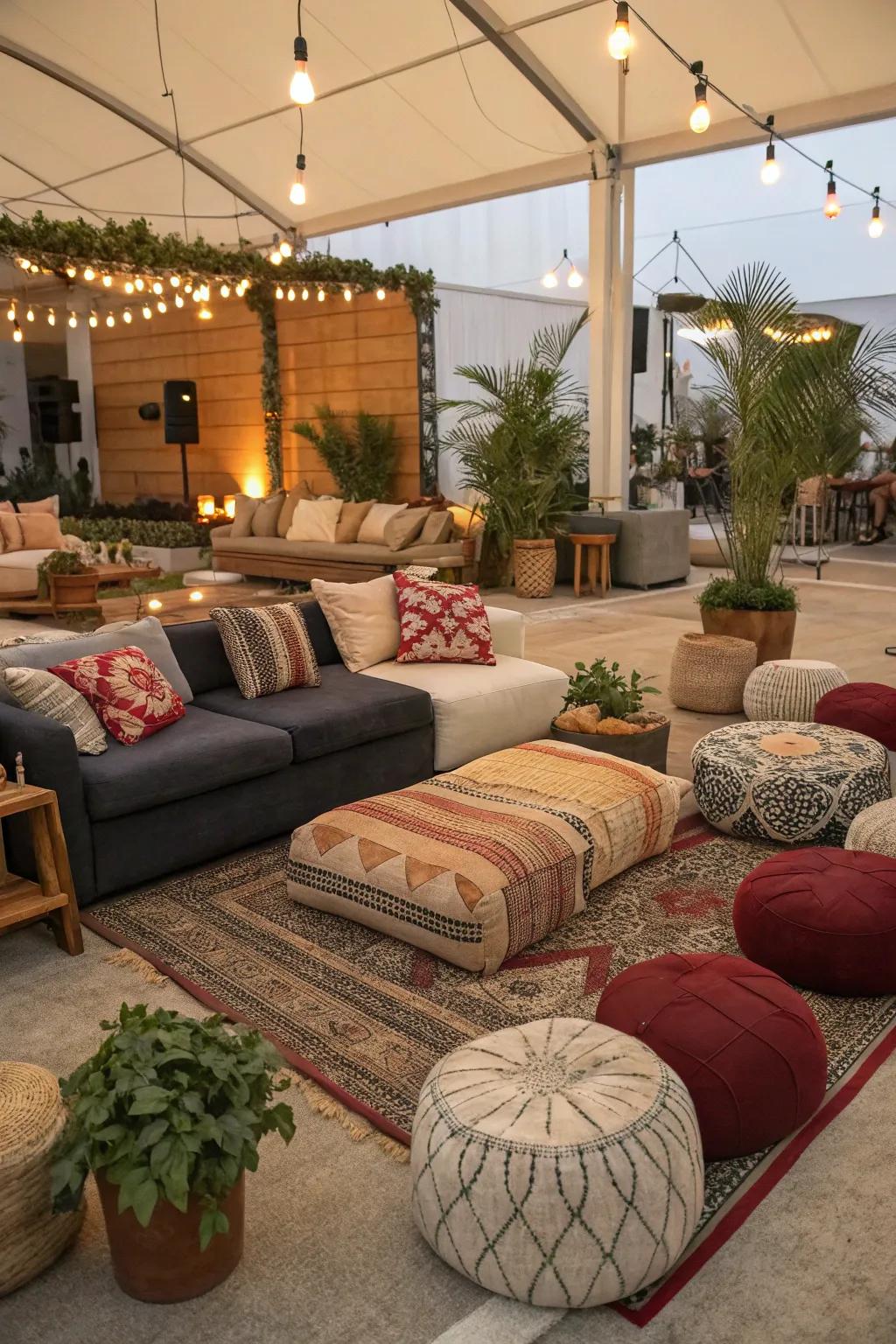 Mix different seating styles for a relaxed boho look.