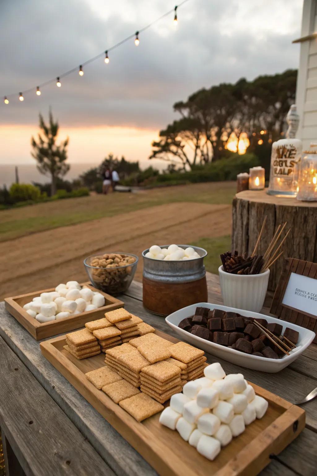 A s’mores station is a crowd-pleaser at any bonfire party.